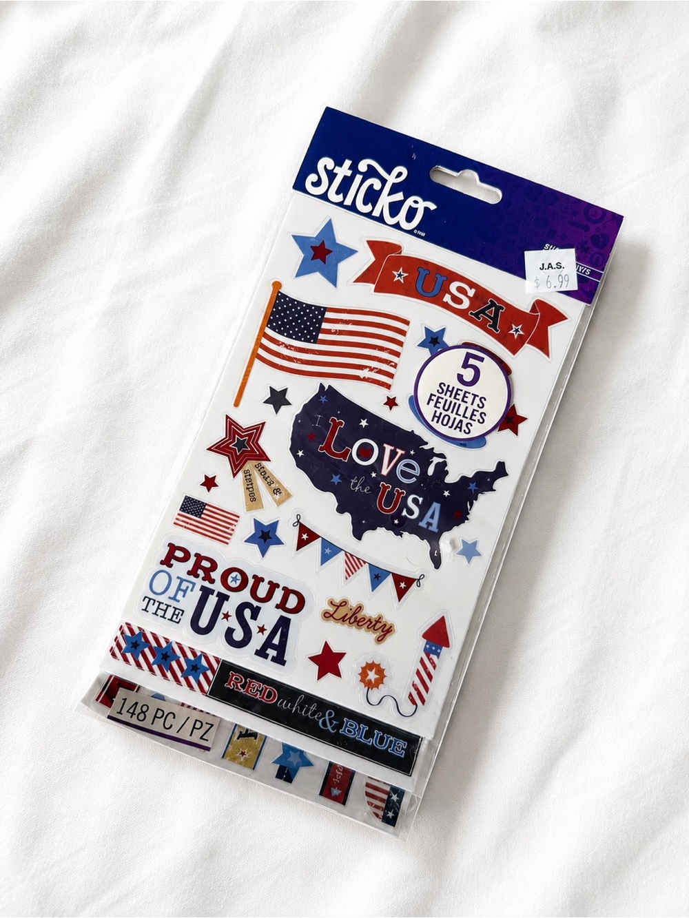 Sticko Patriotic Fun Pack USA Scrapbooking Stickers – 148 Pieces / 5 Sheets
